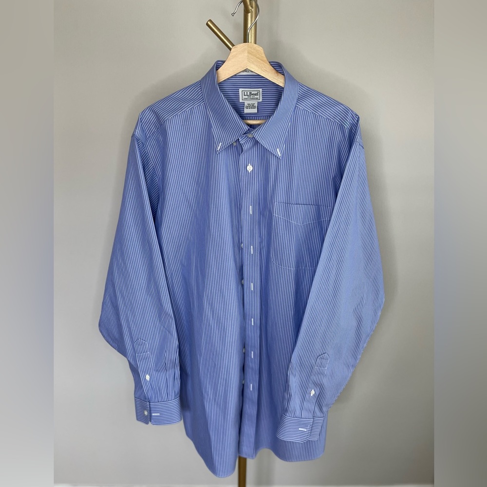 L.L.Bean Men's Wrinkle-Free Pinpoint Oxford Cloth Shirt, Traditional Fit Stripe